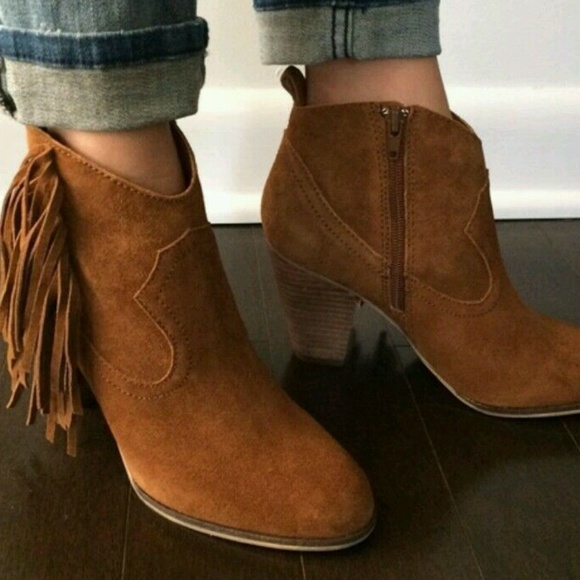 Steve Madden Cognac Suede Fringe Ankle Booties - Picture 1 of 6